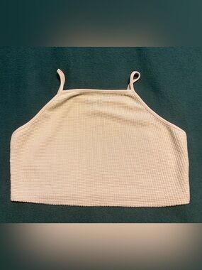 Kittenish Cream Ribbed Halter Crop Camisole